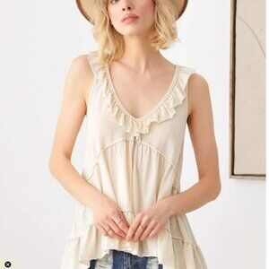 Mustard Seed Boho Ruffle Tank Top Ecru Sleeveless Tiered Size S